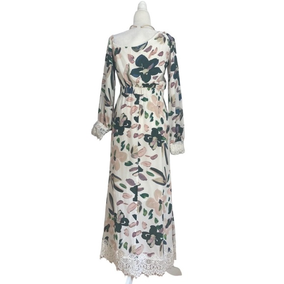 Stone Cold Fox Silk floral Off One Shoulder Maxi Dress with Lace detailing Rare - Picture 13 of 16